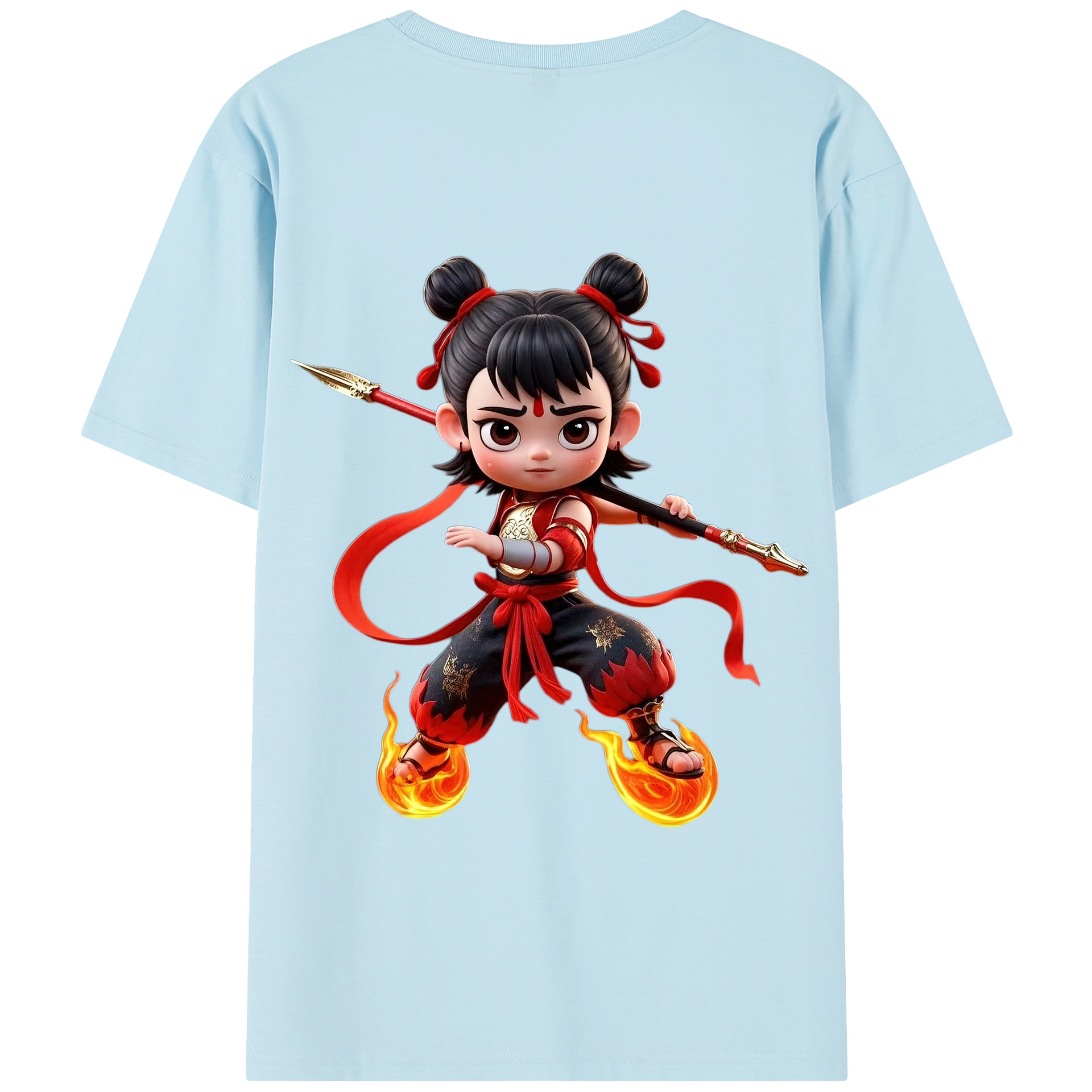 （画像用） Ne Zha 2 ナタ 魔童の大暴れ 綿100％半袖Tシャツ（背面プリント）